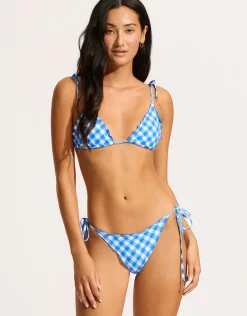 Seafolly Ciao Bella Check Brazilian Tie Side Bikini Pant - Azure New