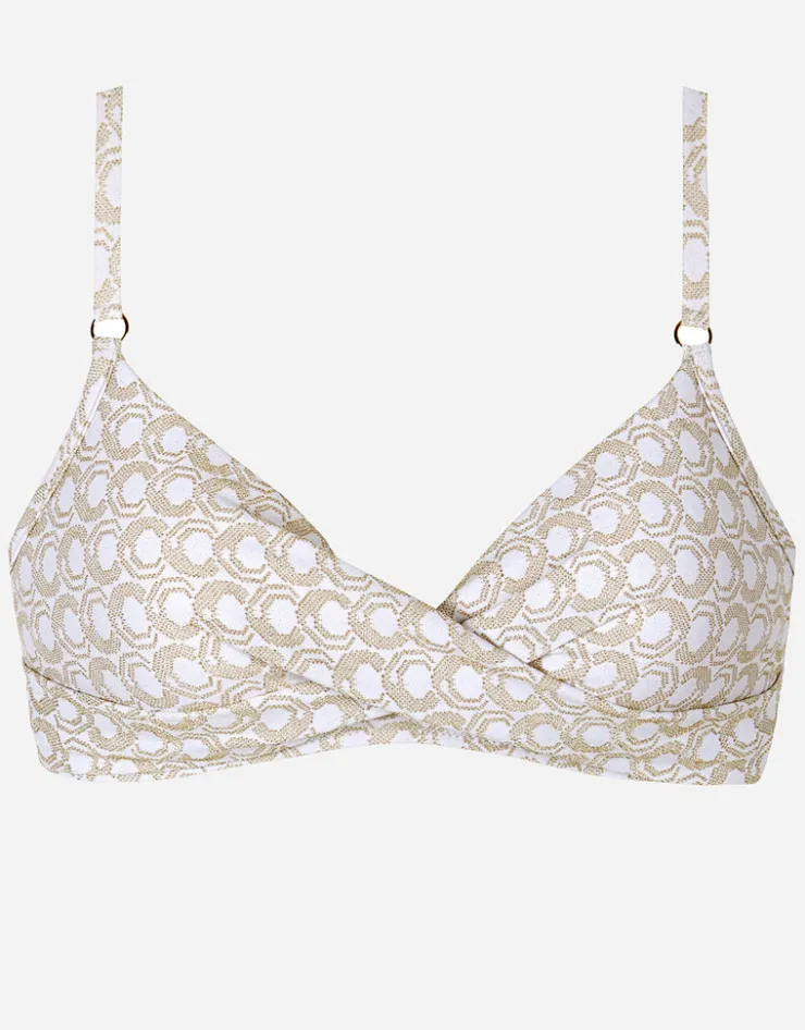 Tessy Indira Twist Front Bikini Top - White and Gold Outlet