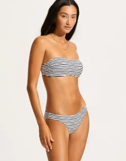 Seafolly Isla Palm Bustier Bandeau Bikini Top - White New