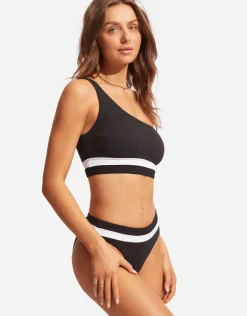 Seafolly Slice of Splice High Rise Bikini Pant - Black and White Best