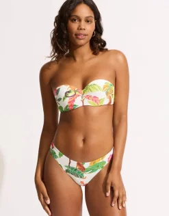 Seafolly Tropica Bustier Bandeau Bikini Top - Ecru New
