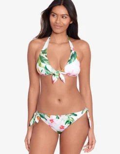 Lauren Ralph Lauren Watercolour Tropical Tie Front Halter Bikini Top - White Multi Outlet