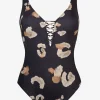 Maryan Mehlhorn Abstraction Plunge Swimsuit - Black and Brown Hot