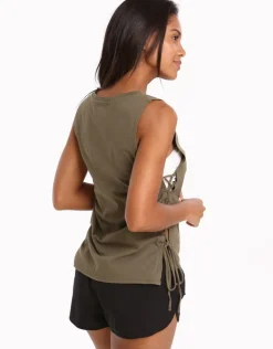 Seafolly Active Lace Up Singlet Top - Dark Olive Best