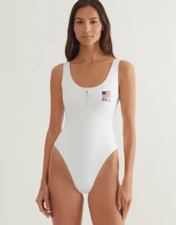 Polo Ralph Lauren Americana Zipper Scoop Tank Swimsuit - White Best