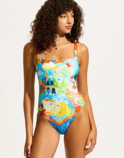 Seafolly Aquarius Square Neck Swimsuit - Turquoise Sale