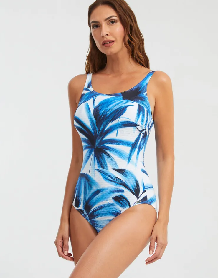 Nuria Ferrer Azura High Front Swimsuit - Blue and White Sale