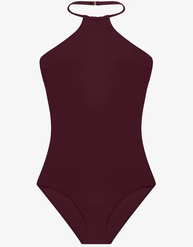 Lauren Ralph Lauren Beach Club Solids High Neck Swimsuit - Claret Sale
