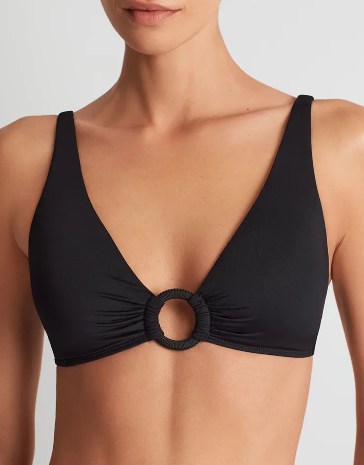 Lauren Ralph Lauren Beach Club Solids Macrame Ring OTS Bikini Top - Black Discount