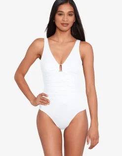 Lauren Ralph Lauren Beach Club Solids Ring OTS Swimsuit - White Outlet
