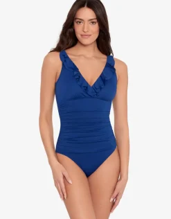 Lauren Ralph Lauren Beach Club Solids Ruffle Swimsuit - Sapphire Clearance