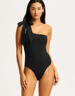 Seafolly Beau One Shoulder Swimsuit - Black Hot