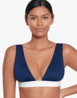 Lauren Ralph Lauren Bel Air Modern V Neck Bikini Top - Navy and White Hot