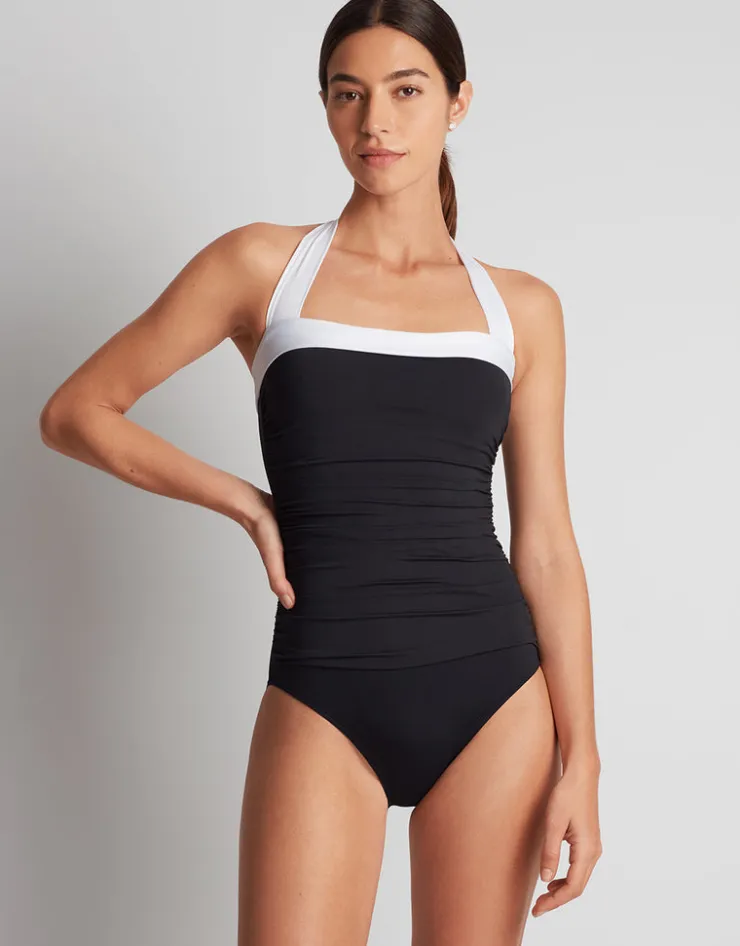 Lauren Ralph Lauren Bel Air Shirred Bandeau Mio Swimsuit - Black and White Best