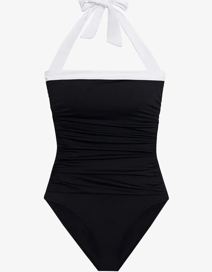 Lauren Ralph Lauren Bel Air Shirred Bandeau Mio Swimsuit - Black and White Best