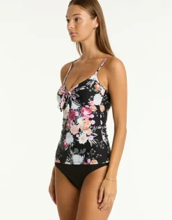 Sea Level Belle Tie Front Tankini Top - Black Discount