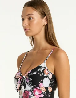 Sea Level Belle Tie Front Tankini Top - Black Discount