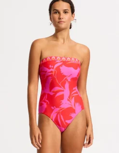 Seafolly Birds of Paradise DD Bandeau Swimsuit - Chilli Red Discount