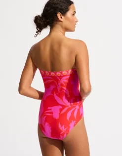 Seafolly Birds of Paradise DD Bandeau Swimsuit - Chilli Red Discount