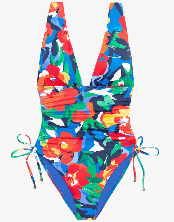 Lauren Ralph Lauren Bold Abstract Floral Ruched Plunge Swimsuit Online