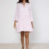 Juliet Dunn Butterfly Gingham Flared Sleeve Dress - Pink New
