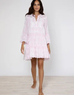 Juliet Dunn Butterfly Gingham Flared Sleeve Dress - Pink New