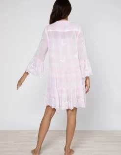 Juliet Dunn Butterfly Gingham Flared Sleeve Dress - Pink New