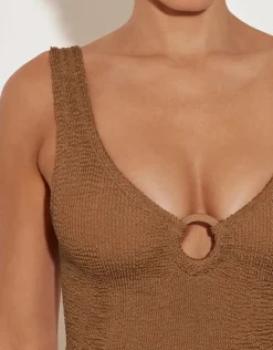 Hunza G Celine Swimsuit with Tonal Hoops - Metallic Cocoa Outlet