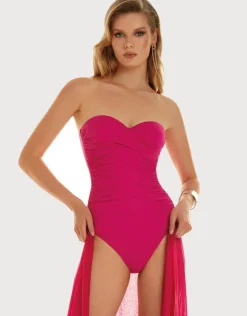 Roidal Ceylan Ruched Bandeau Swimsuit - Wonder Pink Hot