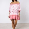 Juliet Dunn Cherry Blossom Off Shoulder Dress - Rose and Red Sale
