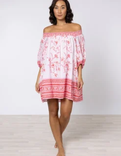 Juliet Dunn Cherry Blossom Off Shoulder Dress - Rose and Red Sale