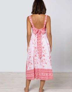 Juliet Dunn Cherry Blossom Tie Back Dress - Rose and Red Fashion