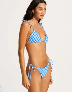 Seafolly Ciao Bella Check Brazilian Tie Side Bikini Pant - Azure New