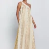 Greek Archaic Kori Classic Triangle Asymmetrical Maxi Dress - Natural and Gold Best