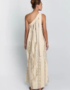 Greek Archaic Kori Classic Triangle Asymmetrical Maxi Dress - Natural and Gold Best