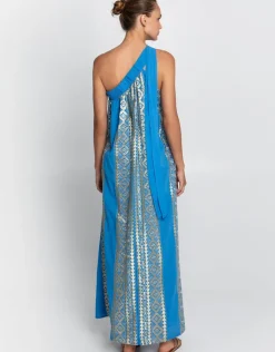 Greek Archaic Kori Classic Triangle Asymmetrical Maxi Dress - Blue Raf and Gold Clearance