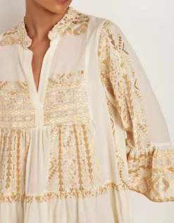 Greek Archaic Kori Classic Triangle Layered Mini Dress - Natural and Gold New