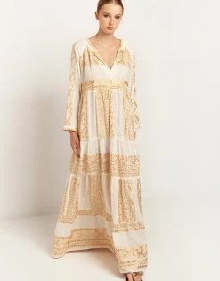 Greek Archaic Kori Classic Triangle Maxi Dress - Natural and Gold Best