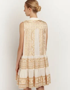 Greek Archaic Kori Classic Triangle Sleeveless Mini Dress - Natural and Gold New