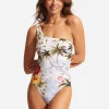 Seafolly Coast to Coast One Shoulder Swimsuit - Powder Blue New