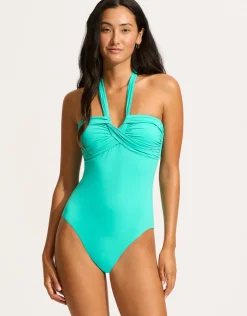Seafolly Collective Halter Bandeau Swimsuit - Aquatic Blue Hot