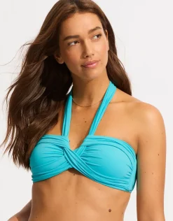 Seafolly Collective Halter Bandeau Bikini Top - Atoll Blue Discount