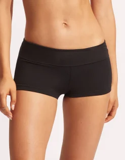 Seafolly Collective Roll Top Boyleg Bikini Pant - Black Hot