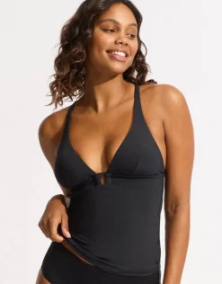 Seafolly Collective Trim Front Tankini Top - Black Online