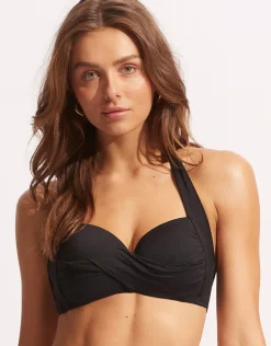 Seafolly Collective Twist Soft Cup Halter Bikini Top - Black Online