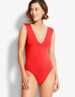 Seafolly Collective V Neck Swimsuit - Chilli Red Sale