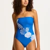 Seafolly Corfu Bandeau Swimsuit - Azure Clearance