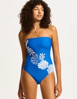 Seafolly Corfu Bandeau Swimsuit - Azure Clearance