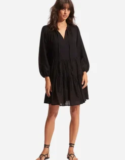 Seafolly Corsica Embroidery Tier Dress - Black Outlet