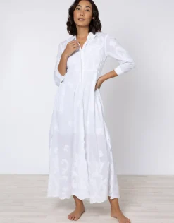 Juliet Dunn Cotton Maxi Dress with Vintage Embroidery - White Sale